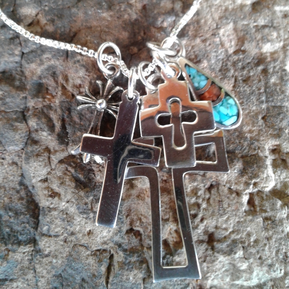 Sterling Silver Cross Charms NECKLACE - Picture 6 of 15